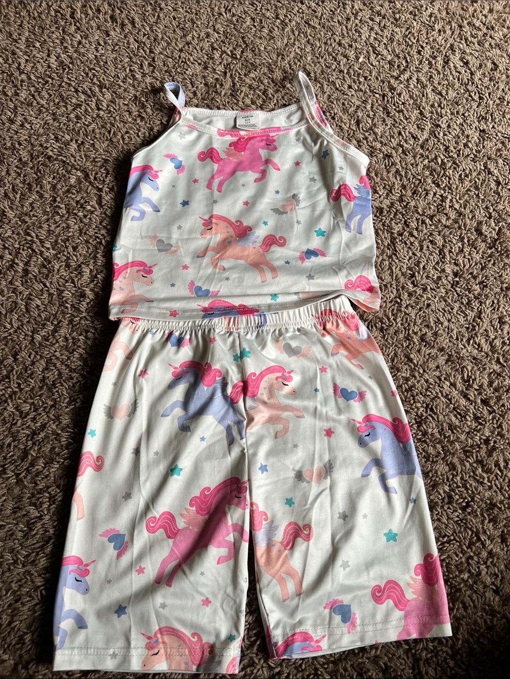 SHEIN White Pink Purple Unicorn Print Kids Pajama Set